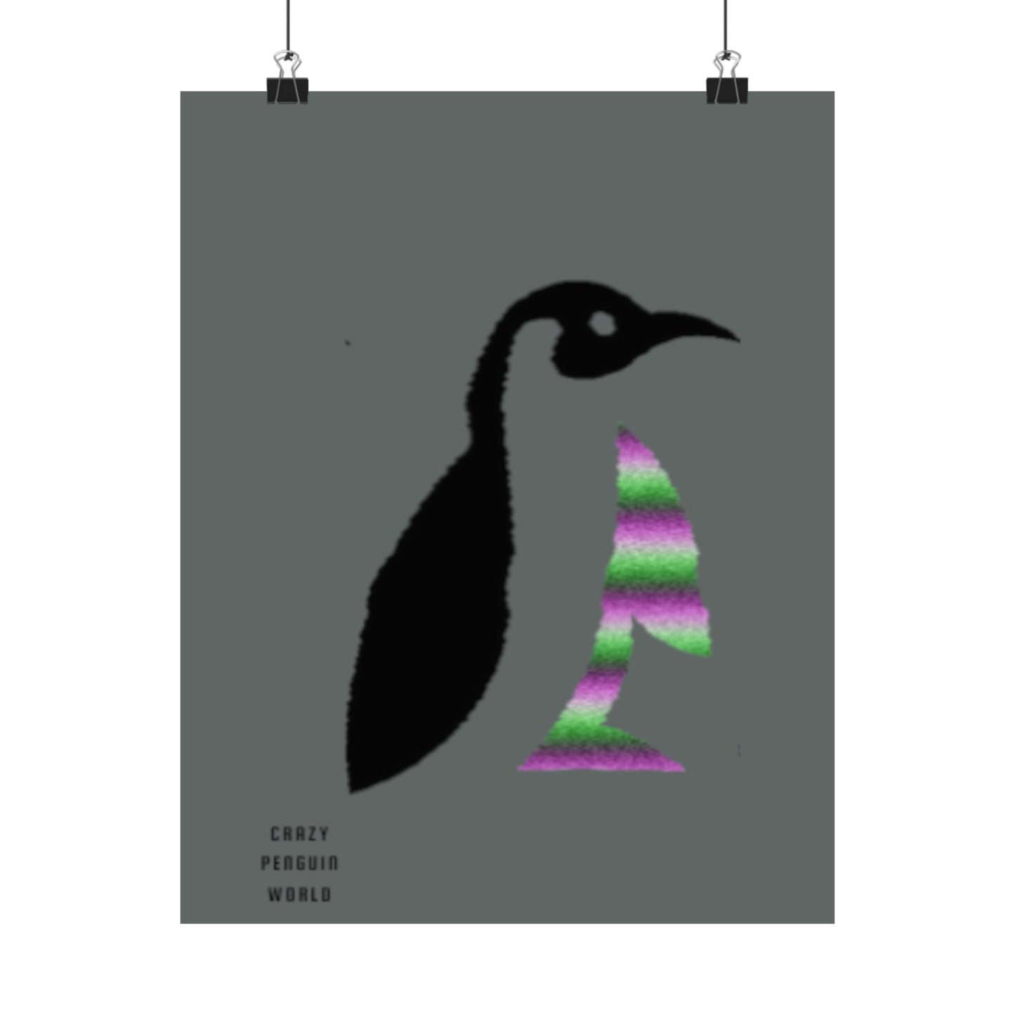 Premium Matte Vertical Posters: Crazy Penguin World Logo Dark Grey