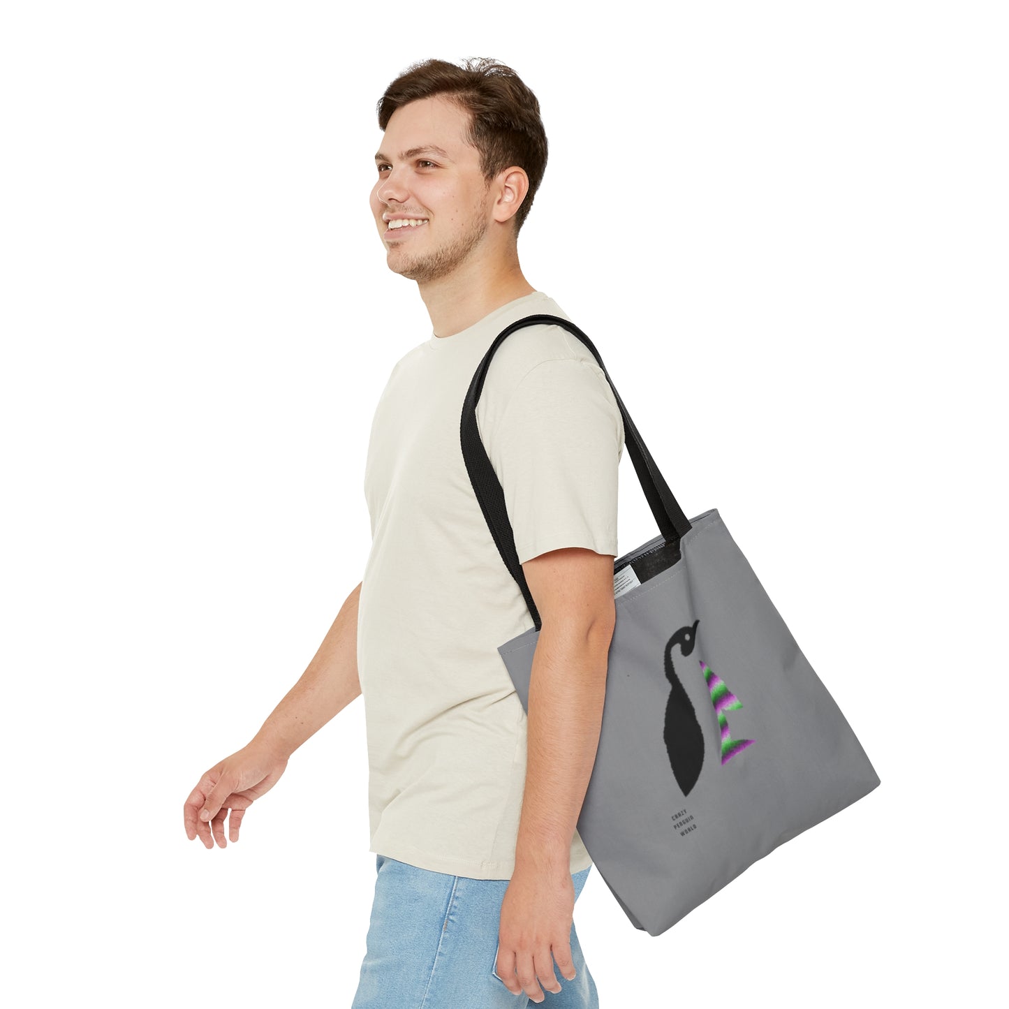 Tote Bag: Crazy Penguin World Logo Grey