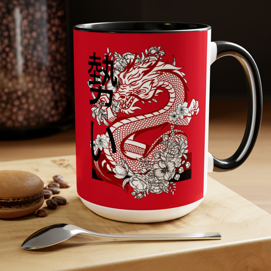 Two-Tone Coffee Mugs, 15oz: Dragons Dark Red