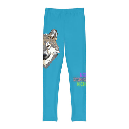 Youth Full-Length Leggings: Wolves Turquoise