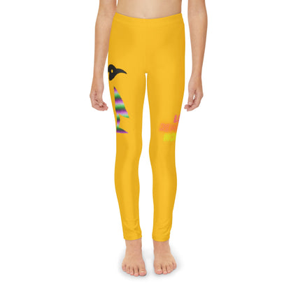 Youth Full-Length Leggings: Crazy Penguin World Logo Yellow