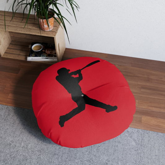 Tufted Floor Pillow, Round: Baseball Dark Red