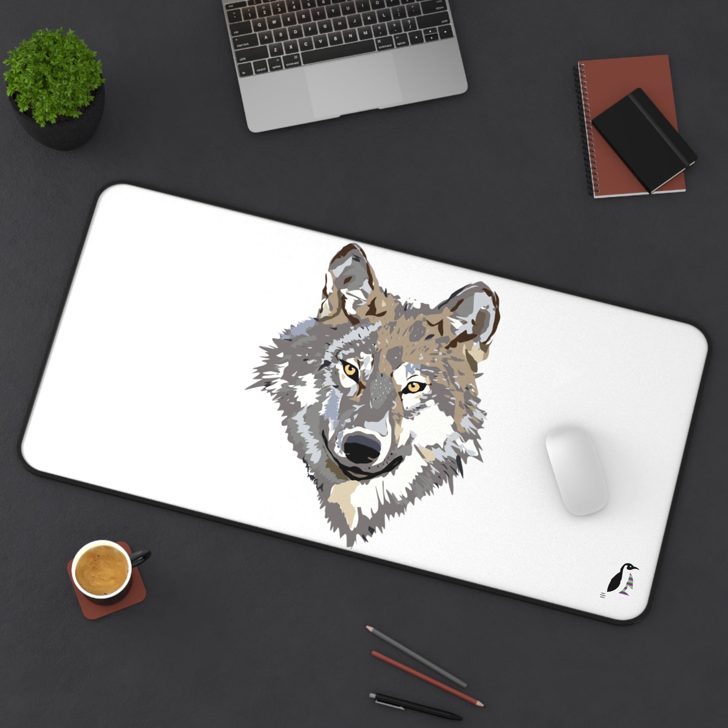 Desk Mat: Wolves White