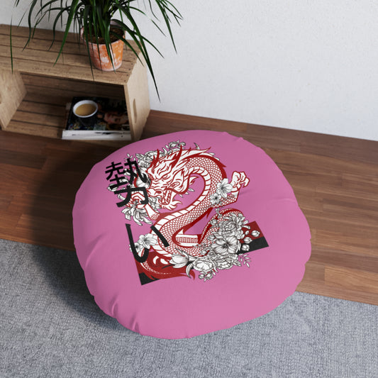 Tufted Floor Pillow, Round: Dragons Lite Pink
