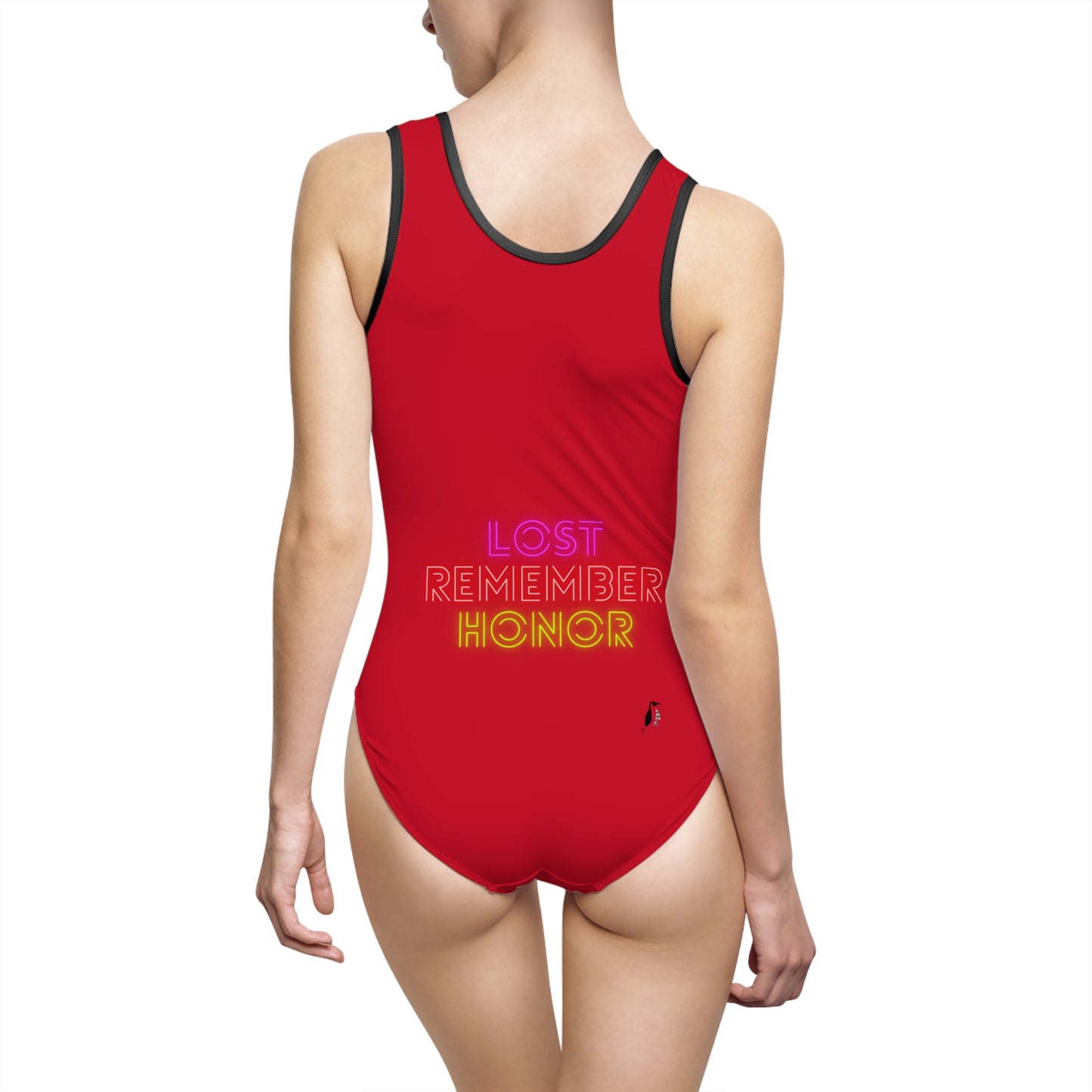 Women's Classic One-Piece Swimsuit: Football Dark Red