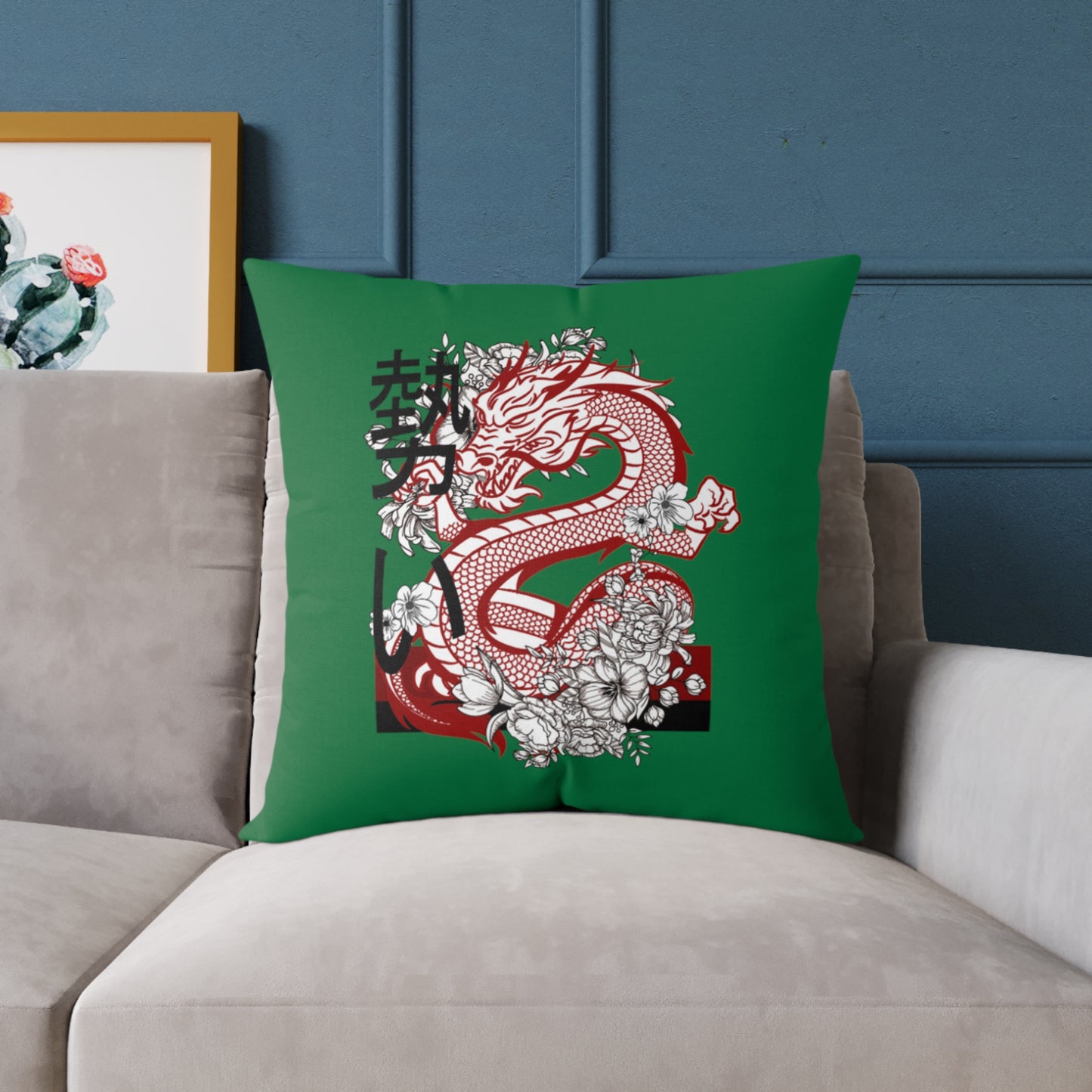 Spun Polyester Pillow: Dragons Dark Green