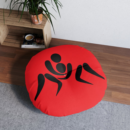 Tufted Floor Pillow, Round: Wrestling Red