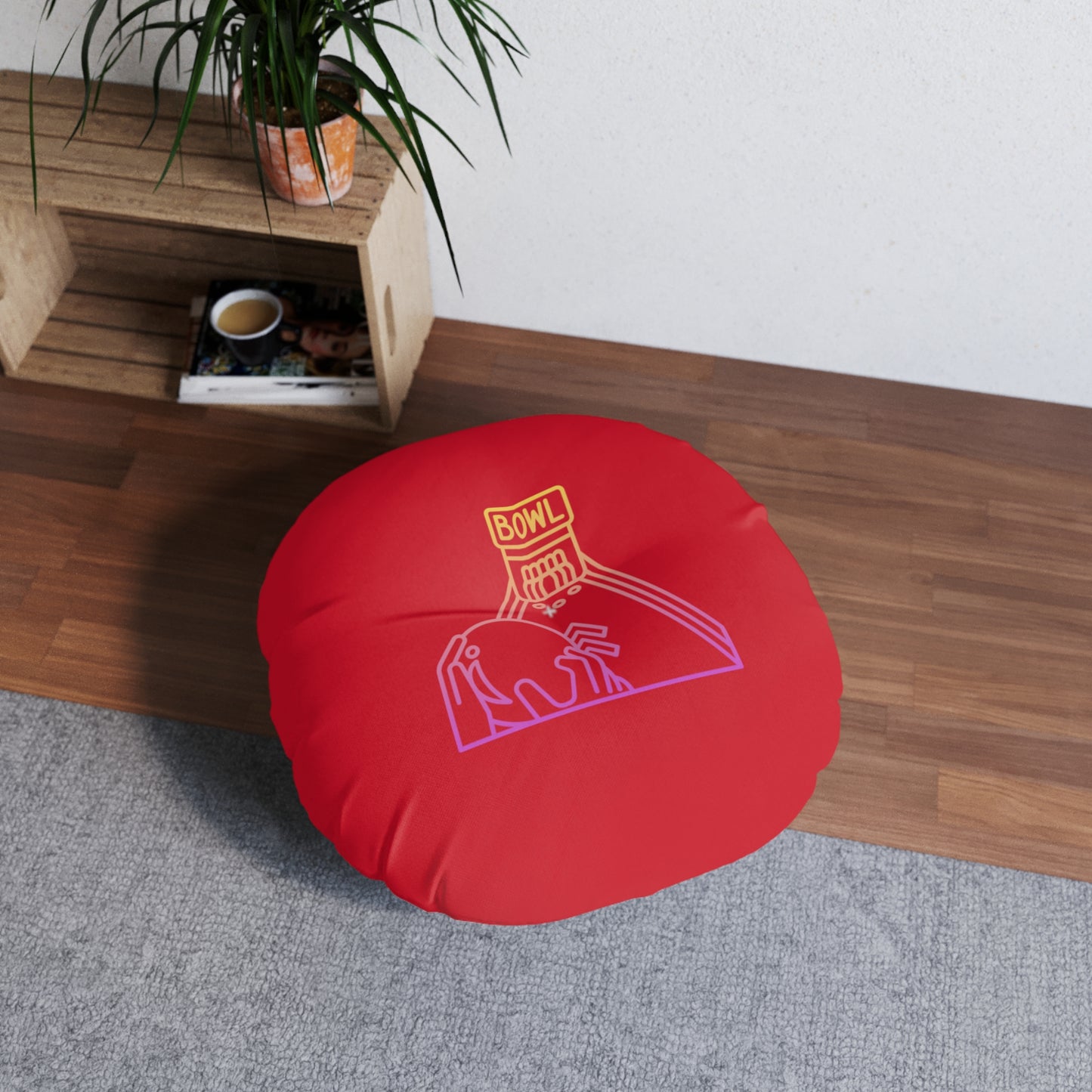 Tufted Floor Pillow, Round: Bowling Dark Red