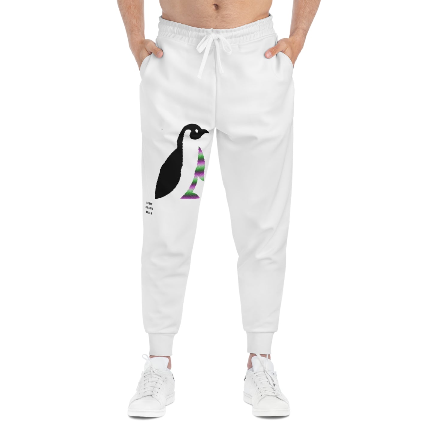 Athletic Joggers: Crazy Penguin World Logo White