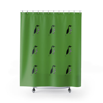 Shower Curtains: #2 Crazy Penguin World Logo Green