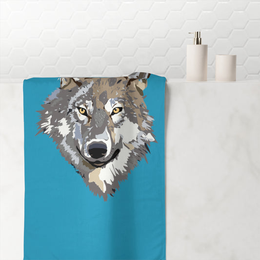 Mink-Cotton Towel: Wolves Turquoise