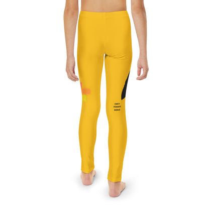 Youth Full-Length Leggings: Crazy Penguin World Logo Yellow