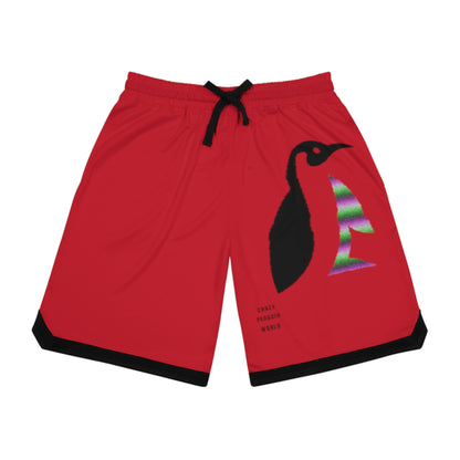 Basketball Rib Shorts: Crazy Penguin World Logo Dark Red