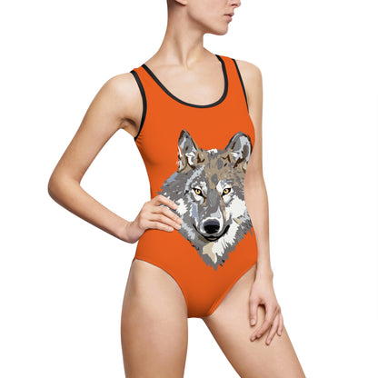 Women's Classic One-Piece Swimsuit: Wolves Orange