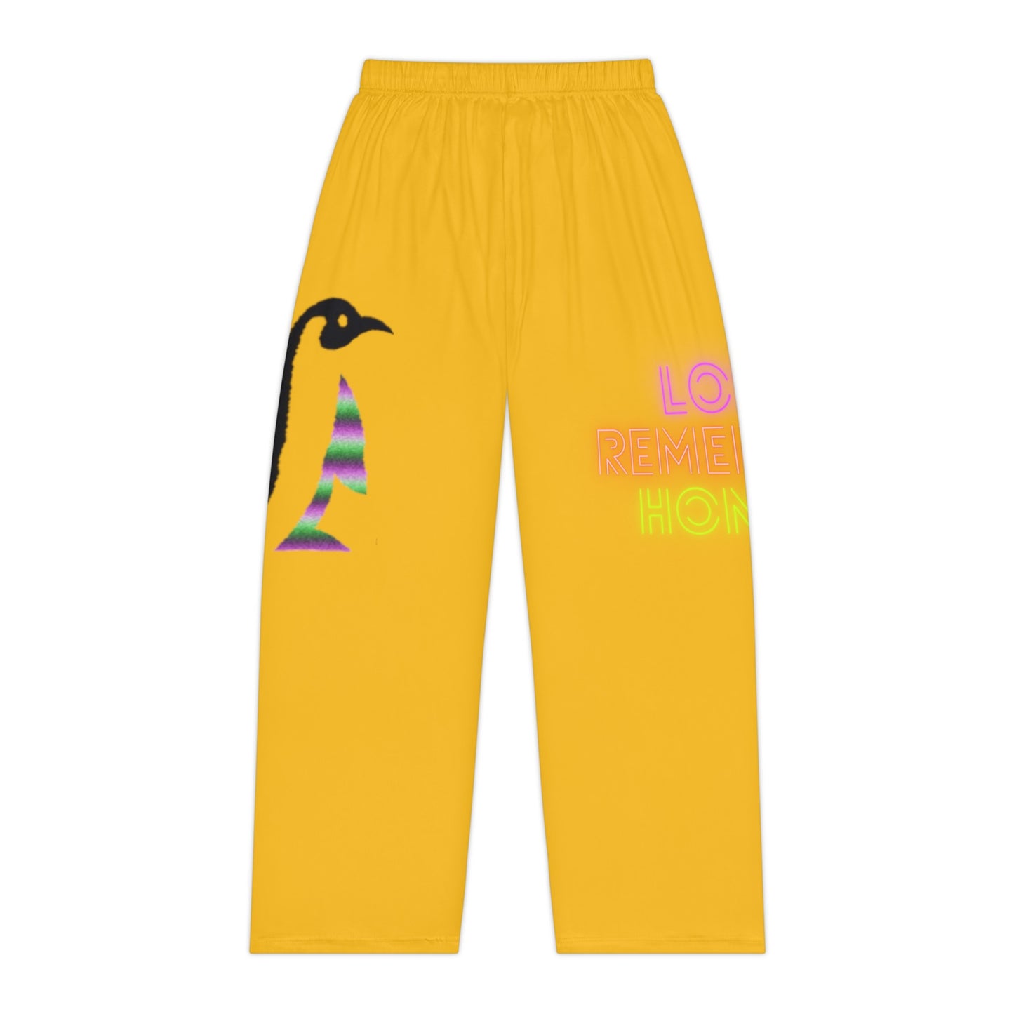 Women's Pajama Pants: Crazy Penguin World Logo Yellow