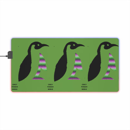 LED Gaming Mouse Pad: Crazy Penguin World Logo Green