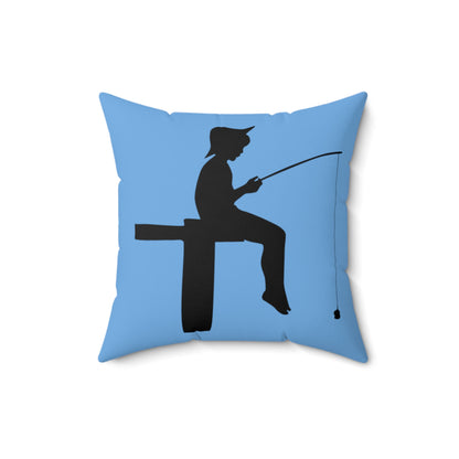 Spun Polyester Square Pillow: Fishing Lite Blue