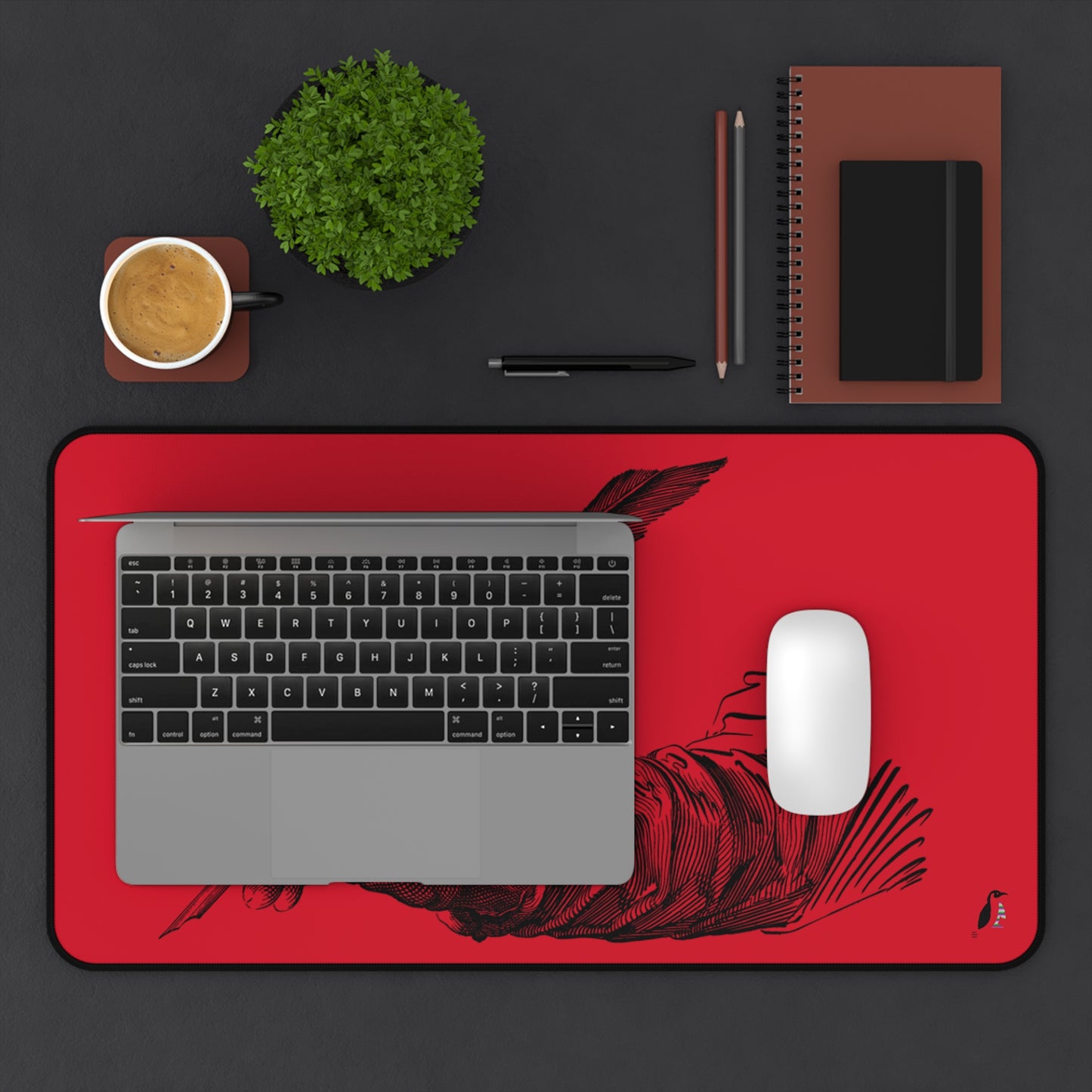 Desk Mat: Writing Dark Red