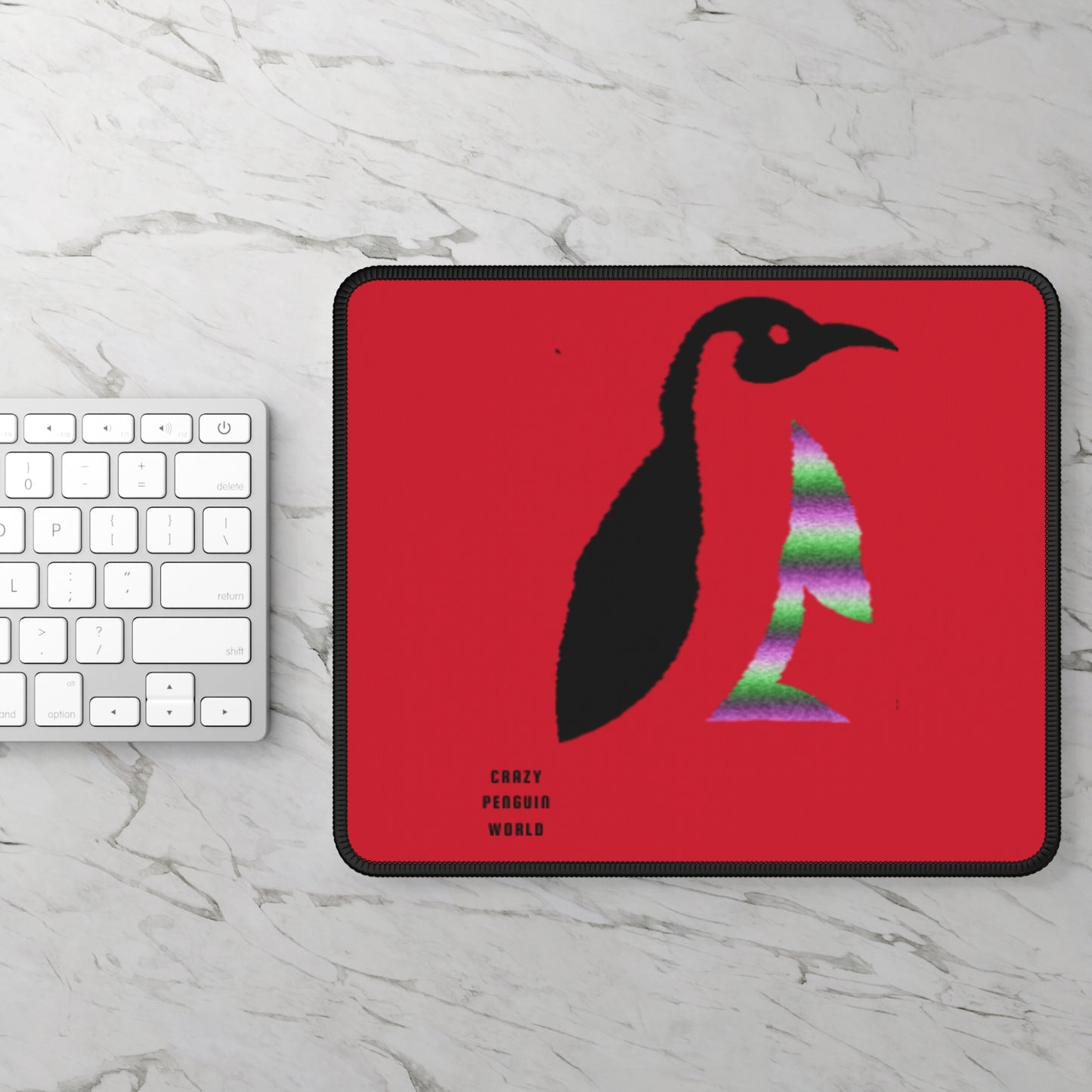 Gaming Mouse Pad: Crazy Penguin World Logo Dark Red