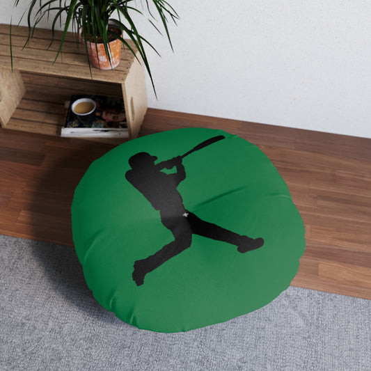 Tufted Floor Pillow, Round: Baseball Dark Green