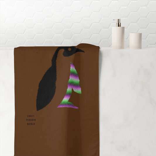 Mink-Cotton Towel: Crazy Penguin World Logo Brown