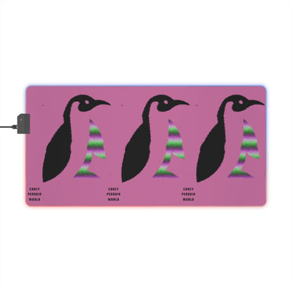 LED Gaming Mouse Pad: Crazy Penguin World Logo Lite Pink