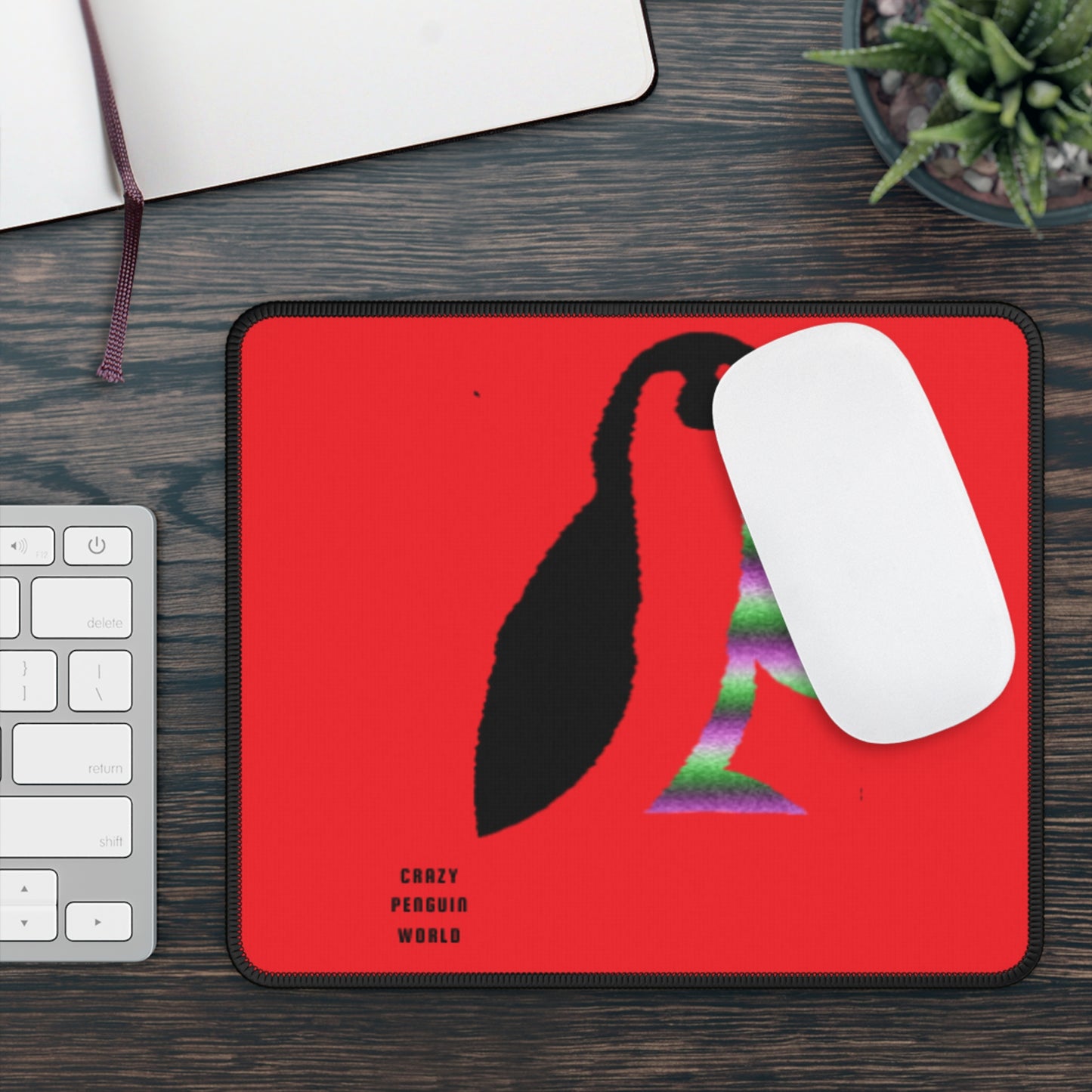 Gaming Mouse Pad: Crazy Penguin World Logo Red