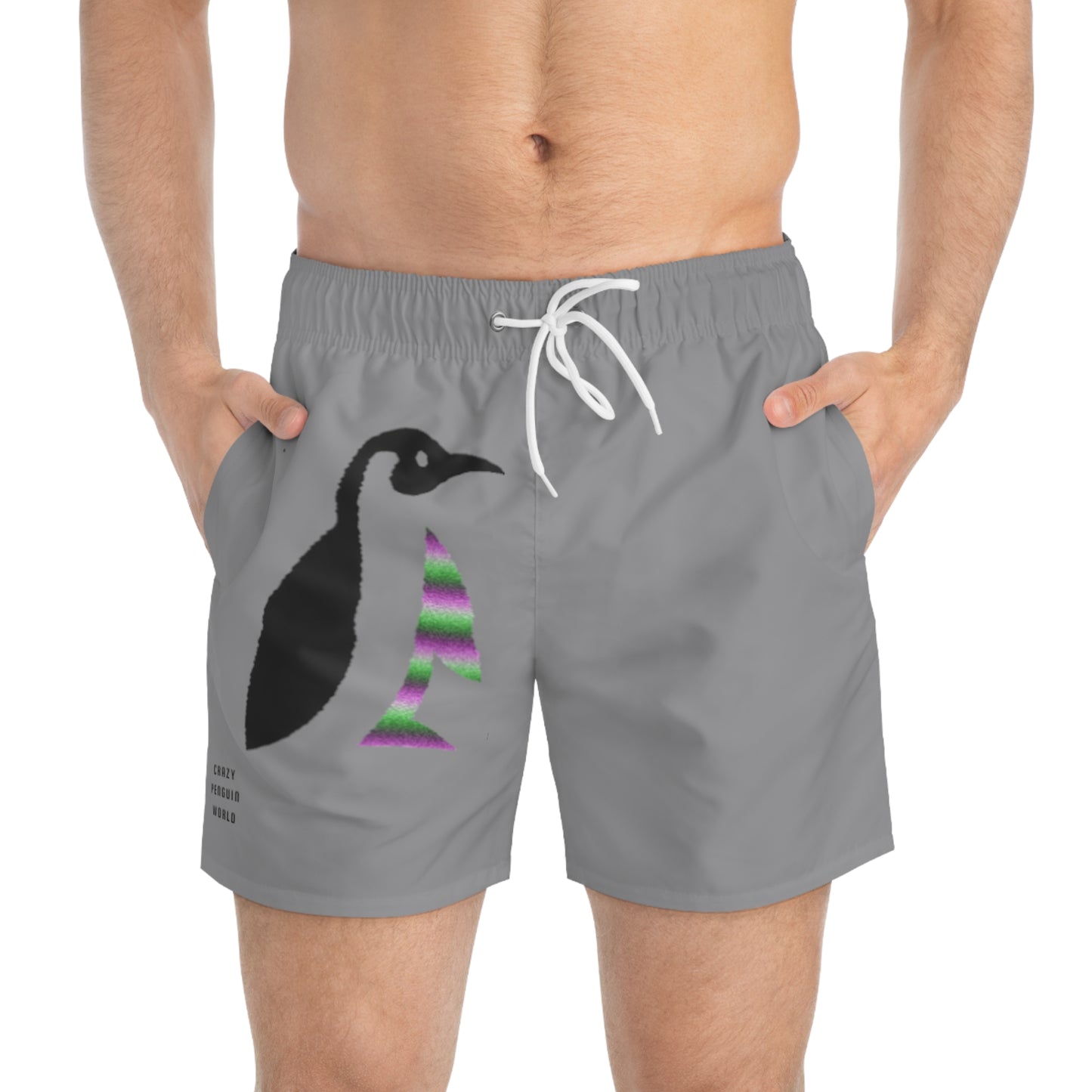 Swim Trunks: Crazy Penguin World Logo Grey