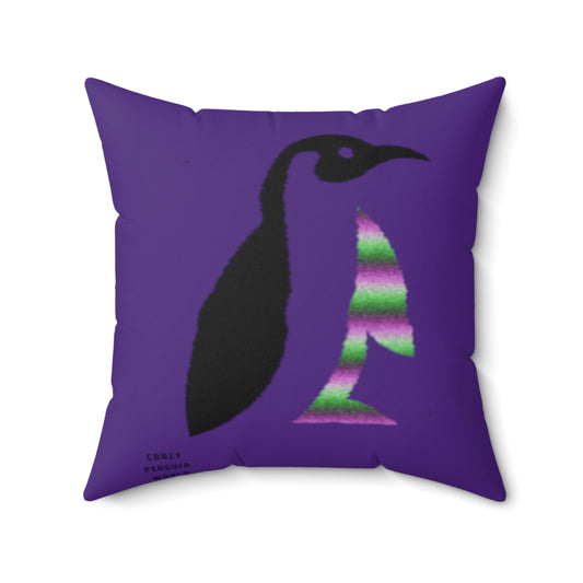 Spun Polyester Square Pillow: Crazy Penguin World Logo Purple