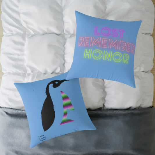 Spun Polyester Pillow: Crazy Penguin World Logo Lite Blue
