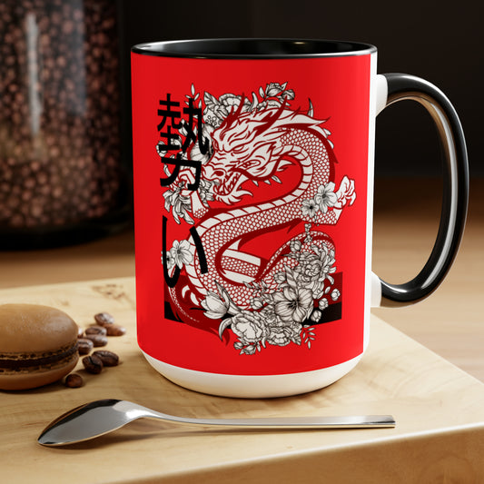 Two-Tone Coffee Mugs, 15oz: Dragons Red