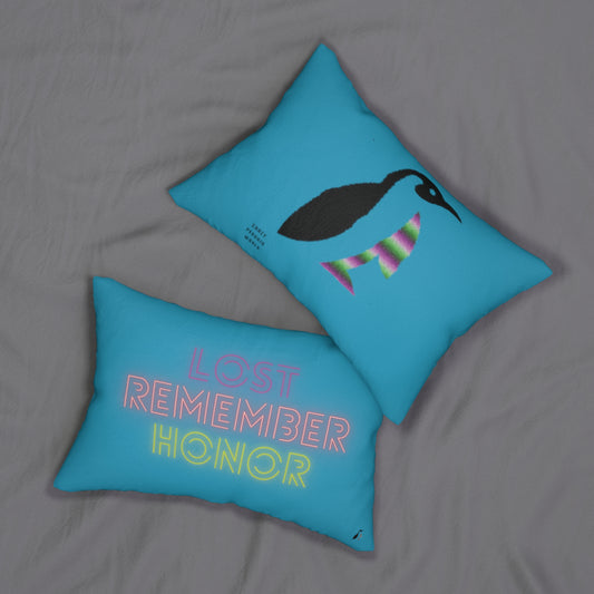 Spun Polyester Lumbar Pillow: Crazy Penguin World Logo Turquoise