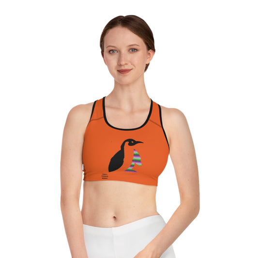 Sports Bra: Crazy Penguin World Logo Orange