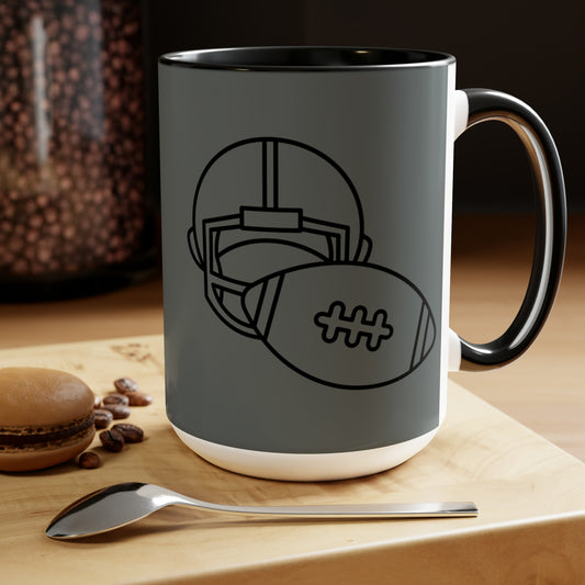 Two-Tone Coffee Mugs, 15oz: Football Dark Grey