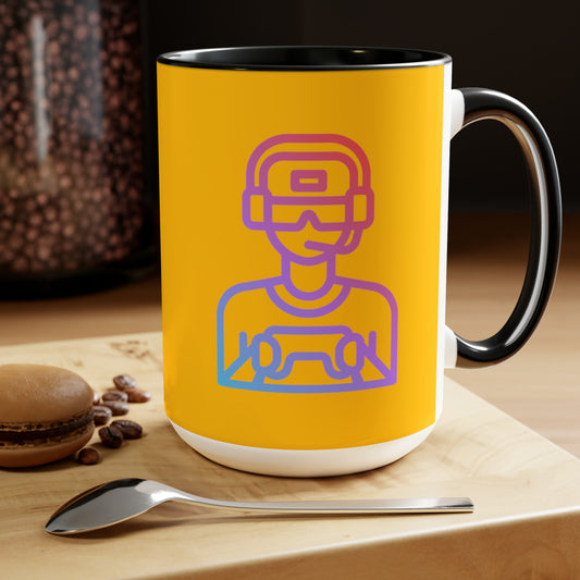 Two-Tone Coffee Mugs, 15oz: Gaming Yellow