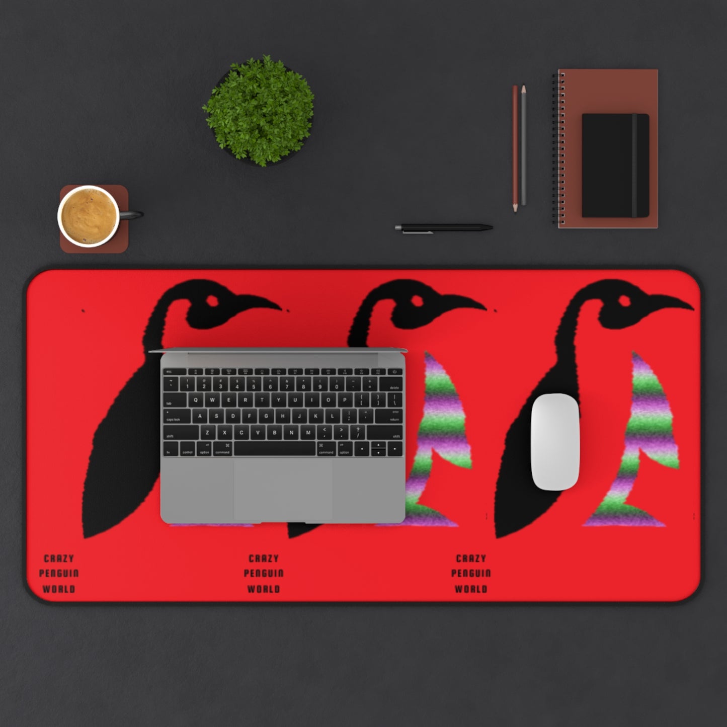 Desk Mat: Crazy Penguin World Logo Red