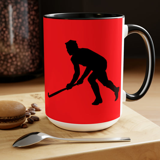 Two-Tone Coffee Mugs, 15oz: Hockey Red