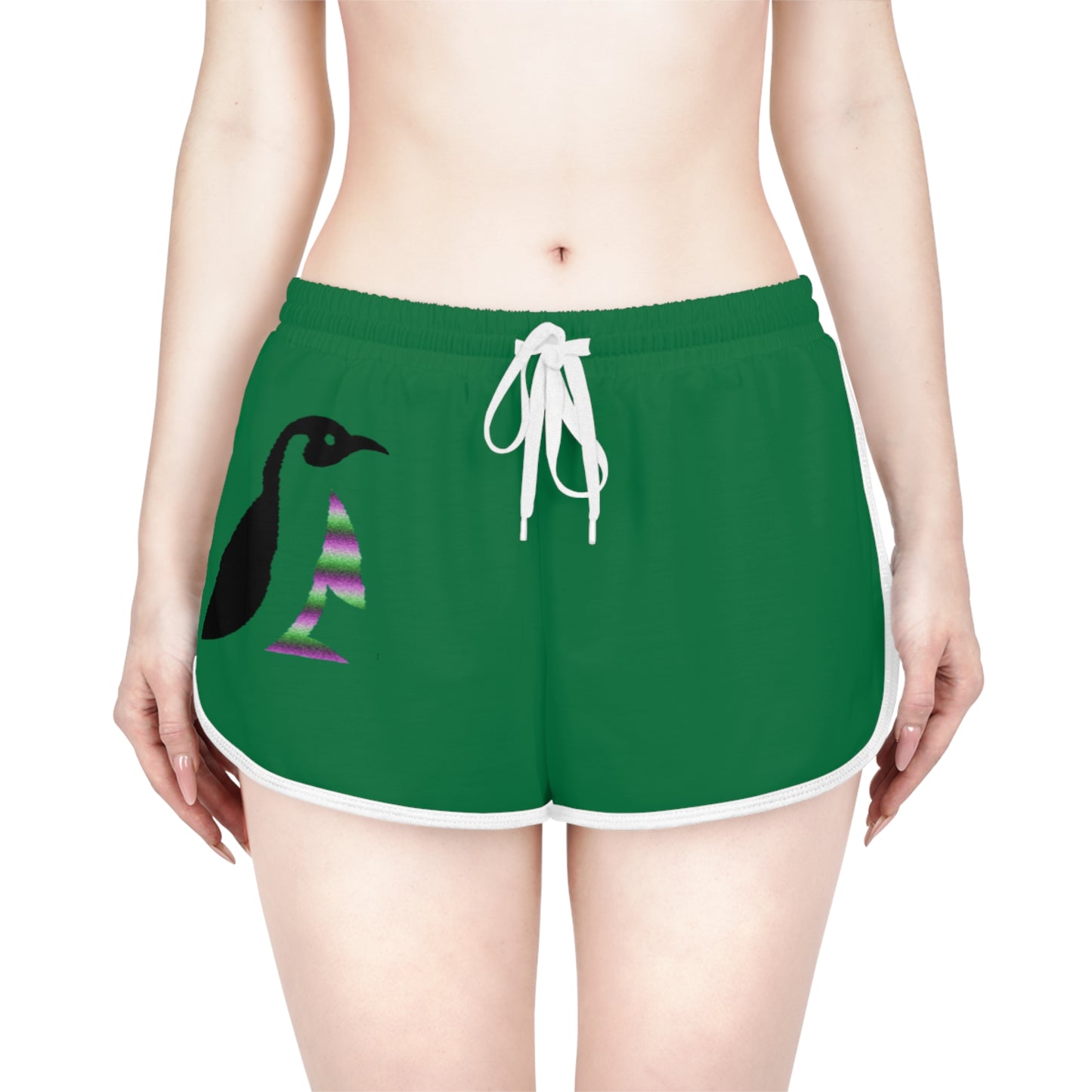 Women's Relaxed Shorts: Crazy Penguin World Logo Dark Green