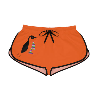 Women's Relaxed Shorts: Crazy Penguin World Logo Orange