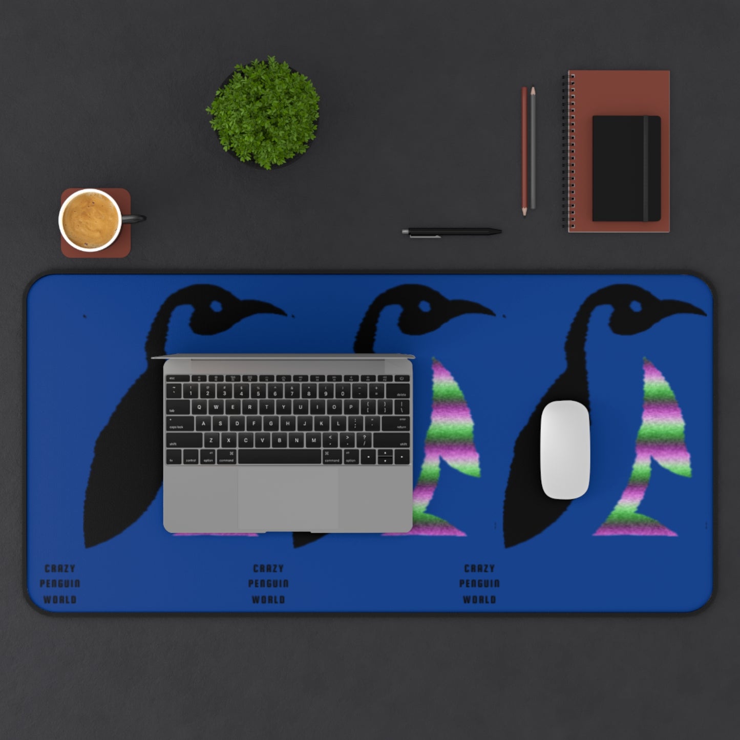 Desk Mat: Crazy Penguin World Logo Dark Blue