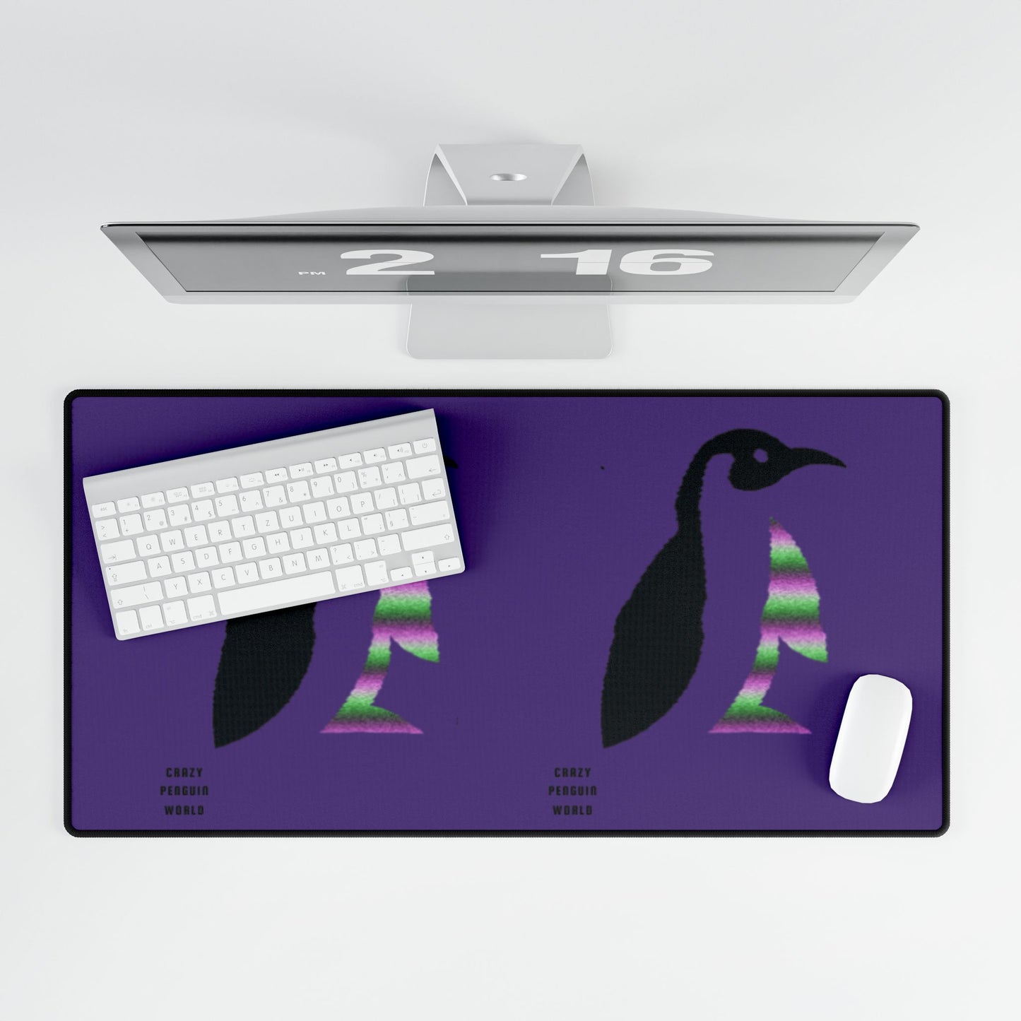 Desk Mats: Crazy Penguin World Logo Purple