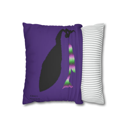 Faux Suede Square Pillow Case: Crazy Penguin World Logo Purple