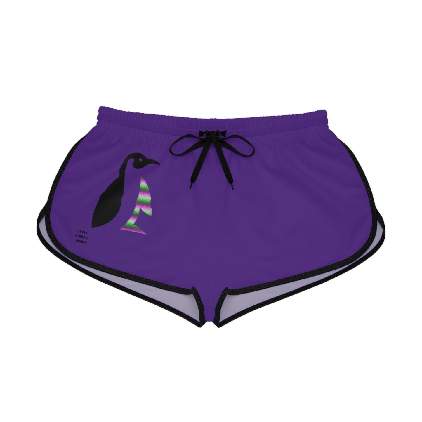 Women's Relaxed Shorts: Crazy Penguin World Logo Purple