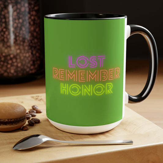 Two-Tone Coffee Mugs, 15oz: Lost Remember Honor Green