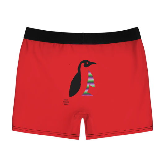 Men's Boxer Briefs: Crazy Penguin World Logo Red