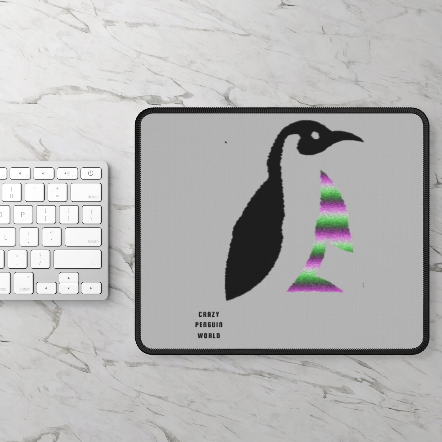 Gaming Mouse Pad: Crazy Penguin World Logo Lite Grey