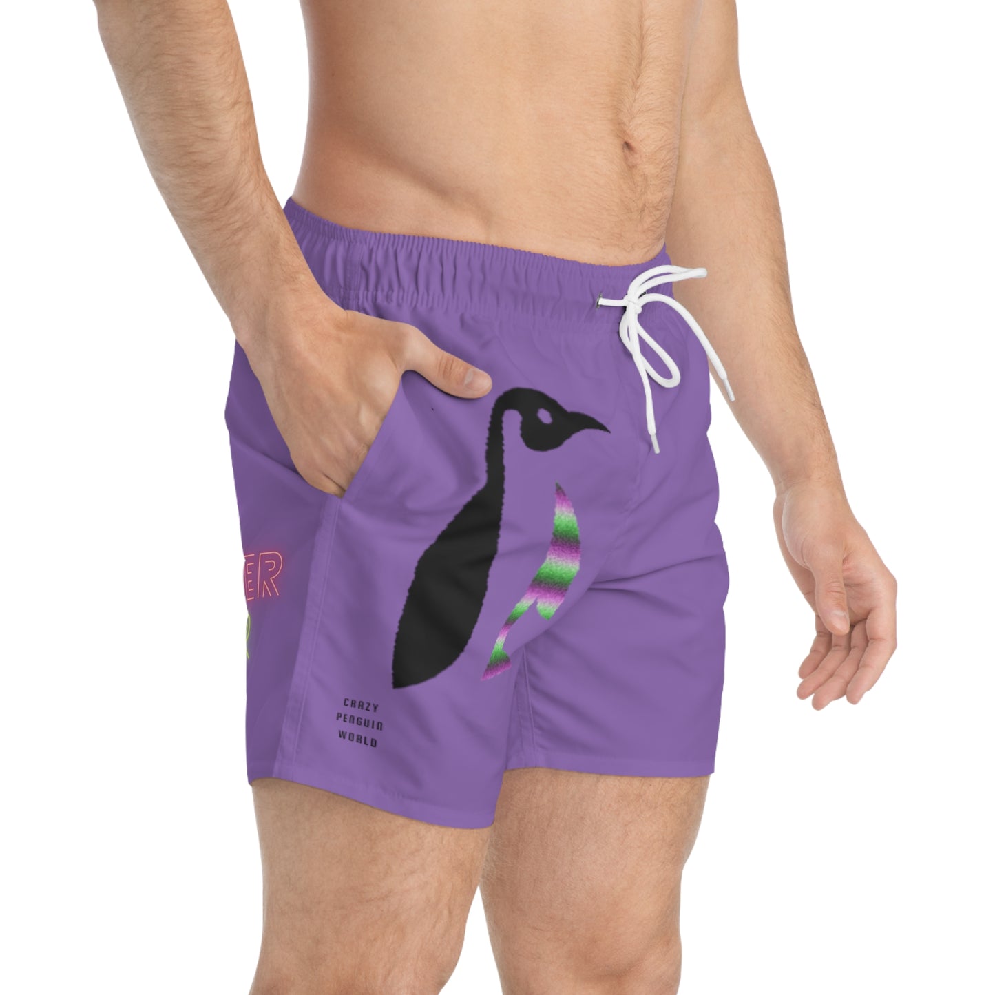 Swim Trunks: Crazy Penguin World Logo Lite Purple