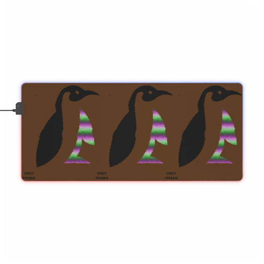 LED Gaming Mouse Pad: Crazy Penguin World Logo Brown