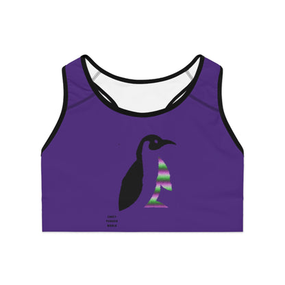 Sports Bra: Crazy Penguin World Logo Purple