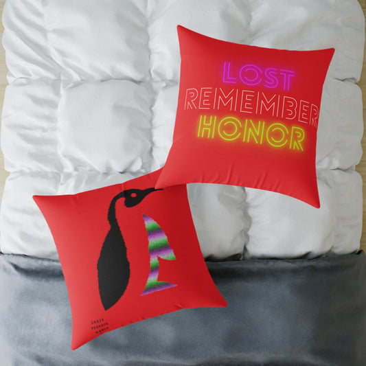 Spun Polyester Pillow: Crazy Penguin World Logo Red
